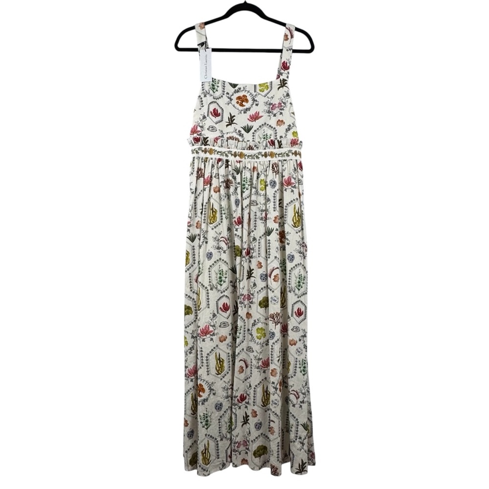 NEW Christian Lacroix Beaded Tie Back Empire Waist Maxi Linen Blend Dress